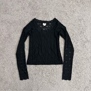 Free People Intimately Black Lace Long Sleeve Womens L